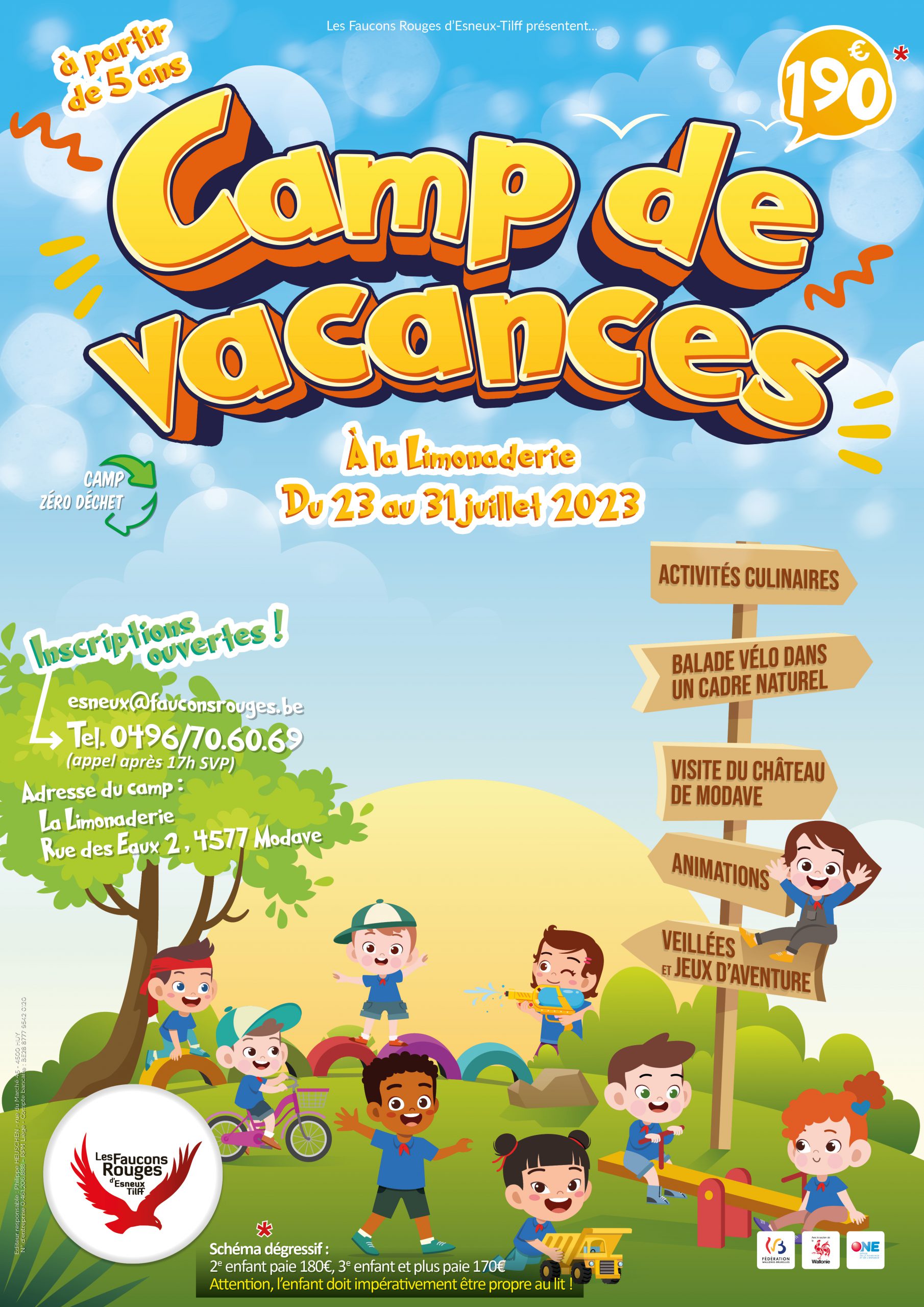 Camp de vacances des Faucons Rouges d'Esneux-Tillf à la Limonaderie de Modave